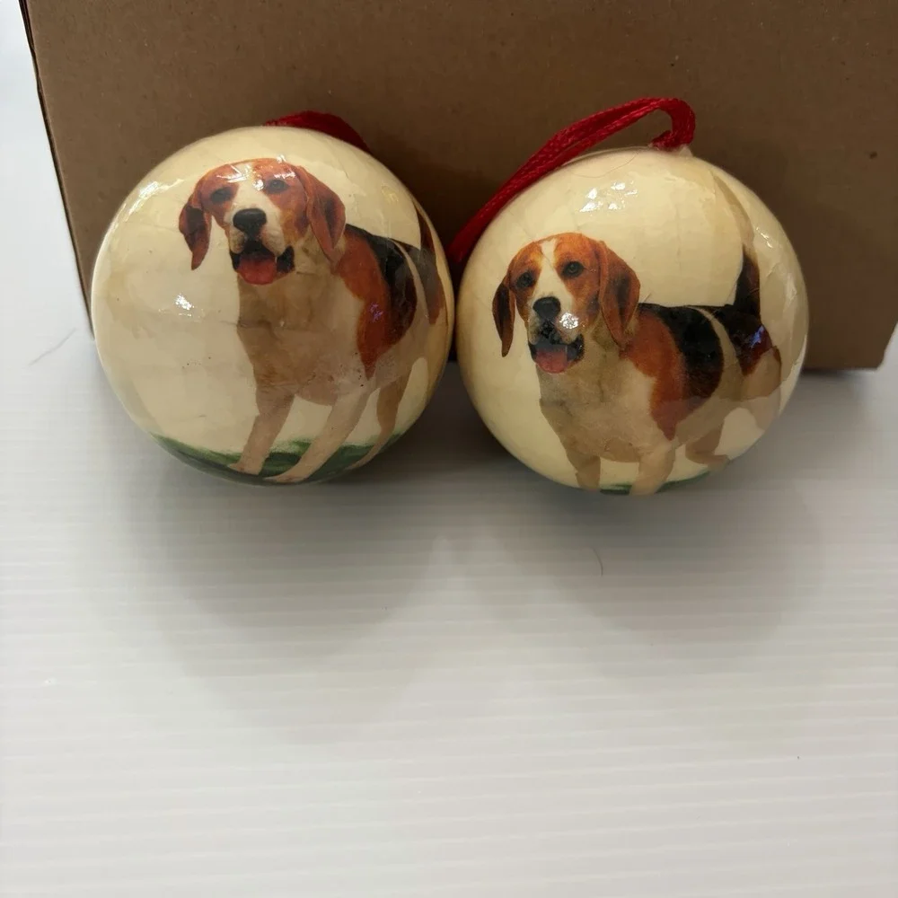 Vintage Beagle Christmas Ornaments Set Of 2 Holiday Tree Decor